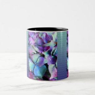 Colourful Purple & Teal Flowers Two-Tone Coffee Mug