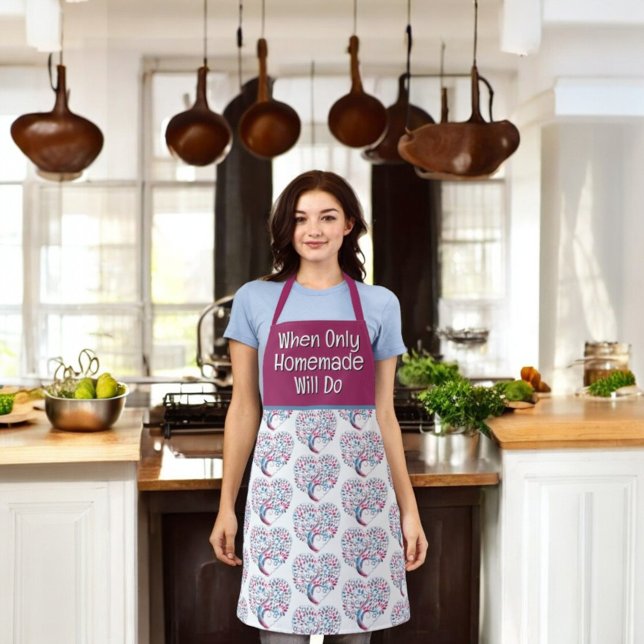 Colourful Purple & Teal Tree Heart Pattern  Apron (med apron with template text)