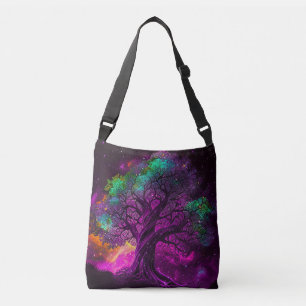 Colourful Purple Tree Stars Universe Artwork Crossbody Bag