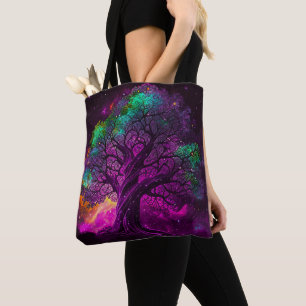 Colourful Purple Tree Stars Universe Artwork   Tote Bag