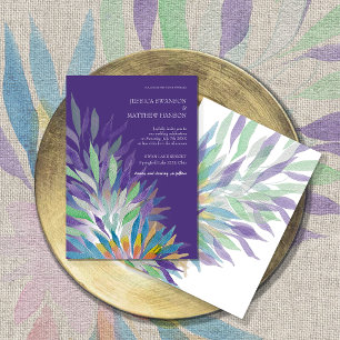 Colourful Purple Watercolor Floral Wedding Invitation