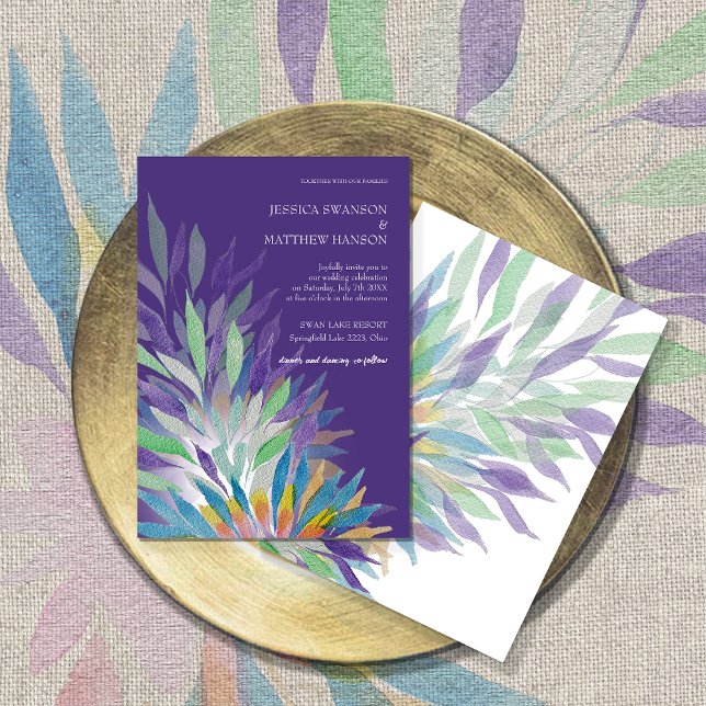 Colourful Purple Watercolor Floral Wedding Invitation (Creator Uploaded)