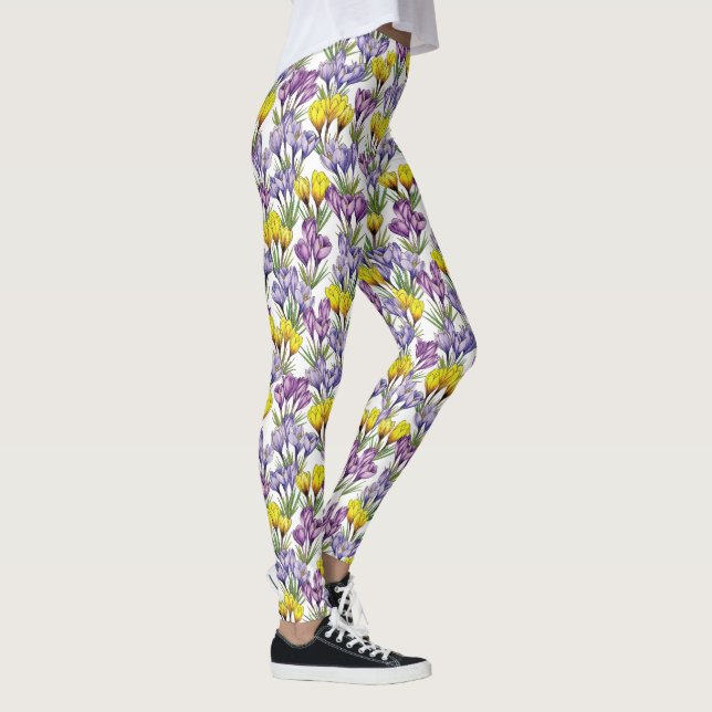 Colourful Purple & Yellow Crocus Flowers For Sprin Leggings (Right)