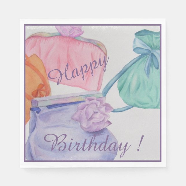 Colourful Purses Happy Birthday Party Napkin (Front)