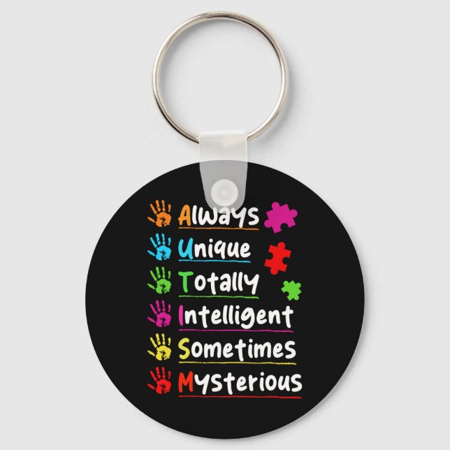 Colourful Puzzle Autism Awareness Totally Intellig Key Ring (Front)