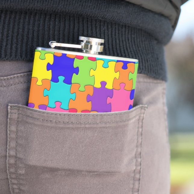 Colourful Puzzle Design Hip Flask (In Situ)
