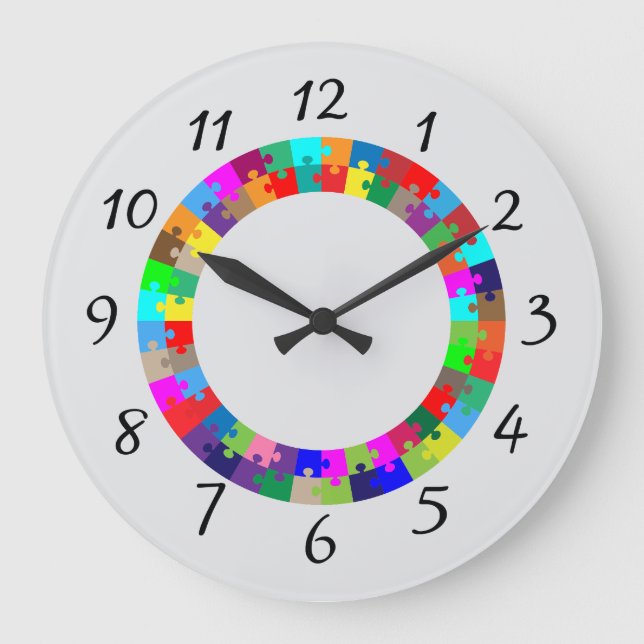 Colourful puzzle design  large clock (Front)
