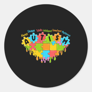 Colourful Puzzle Heart Love Retro Autism Awareness Classic Round Sticker