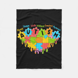 Colourful Puzzle Heart Love Retro Autism Awareness Fleece Blanket