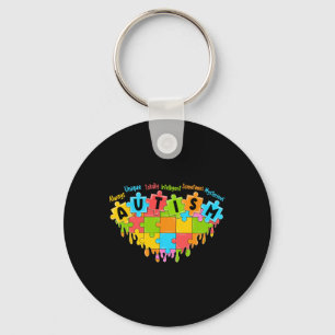 Colourful Puzzle Heart Love Retro Autism Awareness Key Ring