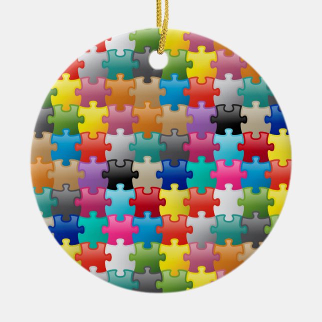 Colourful puzzle pattern ceramic ornament (Front)