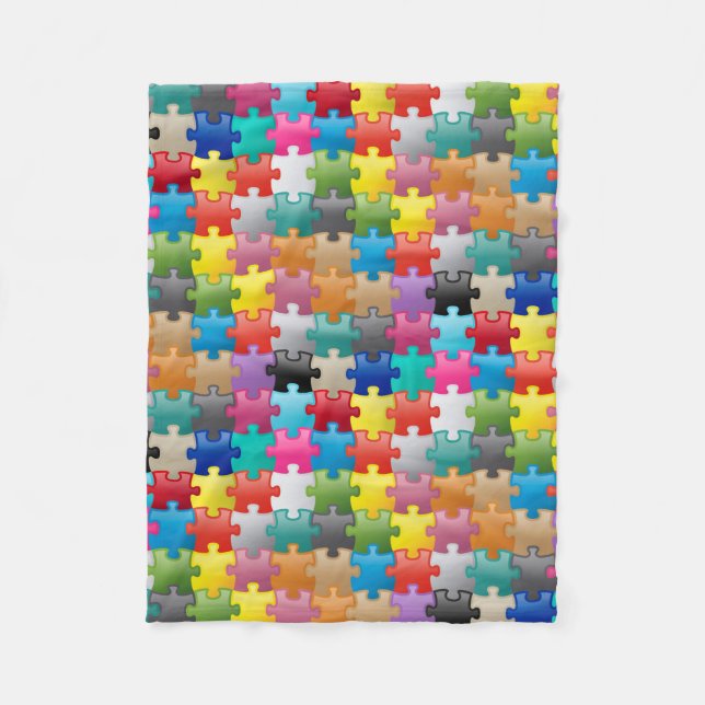 Colourful puzzle pattern fleece blanket (Front)