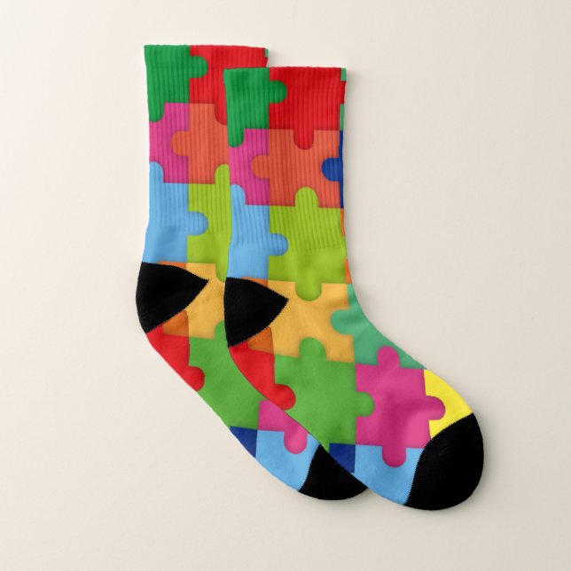 Colourful Puzzle Pieces For Autism Socks (Pair)