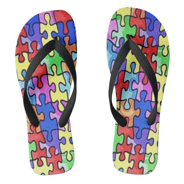 Colourful Puzzle Pieces Summer Sandals Flip Flops  (Footbed)