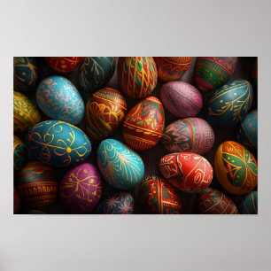 Colourful pysanky Ukrainian Easter eggs Poster