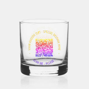 Colourful QR Code Scan Info and Custom Text Whiskey Glass