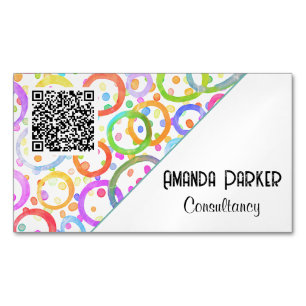 Colourful QR Code Watercolour Modern Simple Magnetic Business Card