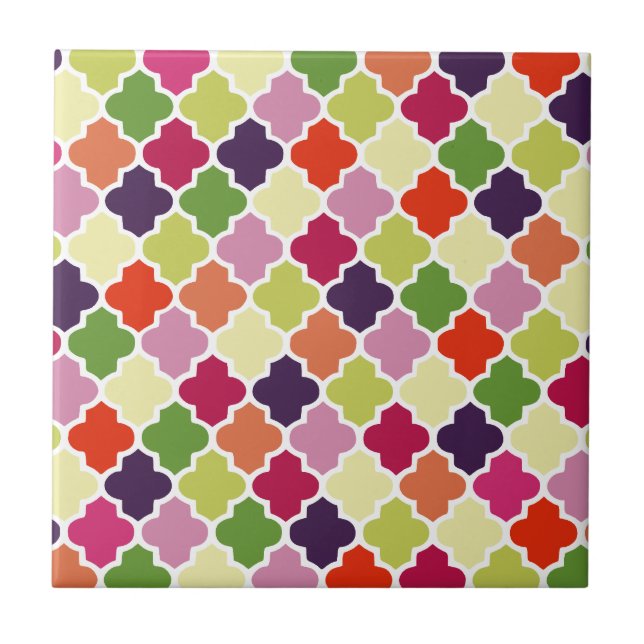 Colourful quatrefoil pattern ceramic tile (Front)