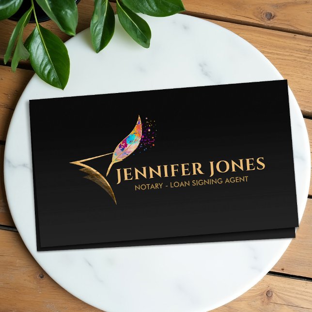 Colourful Quill Pen and Paper Notary Business Card (Creator Uploaded)