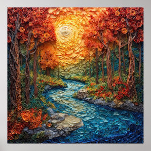Colourful Quilling Art of Scenic Autumn Landscape Poster