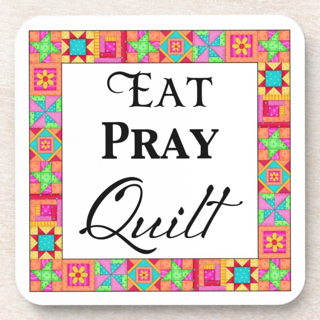 Colourful Quilt Blocks Border Art Eat Pray Quilt Coaster (Front)