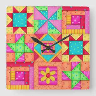Colourful Quilt Patchwork Block Art Square Wall Clock