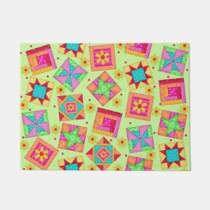 Colourful Quilt Patchwork Blocks Lime Green Custom Doormat
