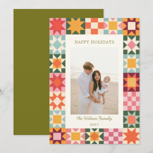 Colourful Quilt Pattern Family Holiday Photo Card