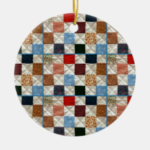 Colourful quilt squares pattern ceramic ornament