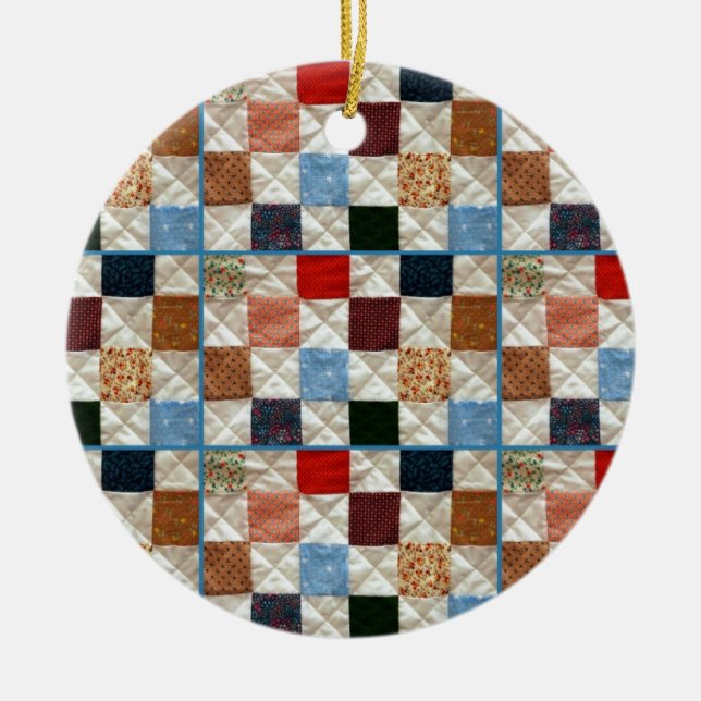 Colourful quilt squares pattern ceramic ornament (Front)
