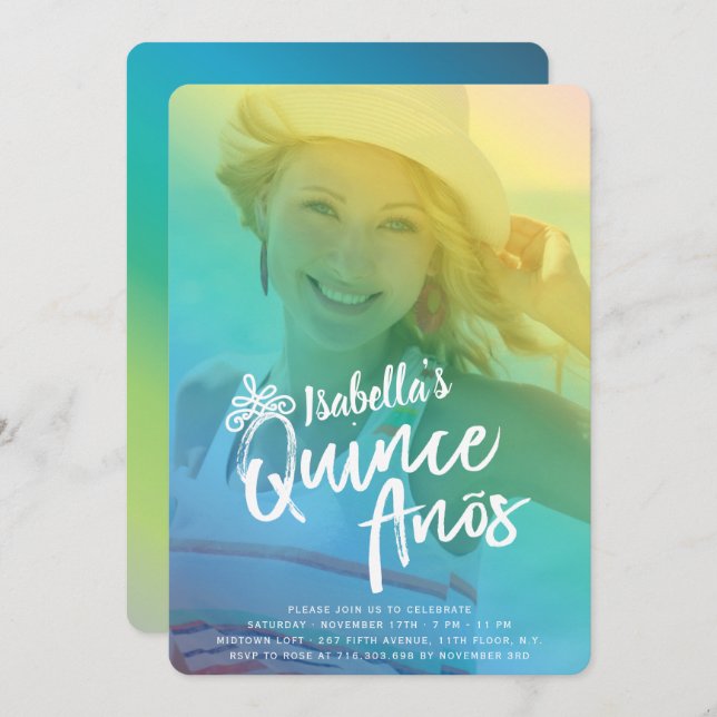 Colourful Quinceanera Girl Birthday Party Invite (Front/Back)