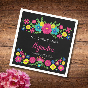 Colourful Quinceañera Mexican flowers Paper Napkin