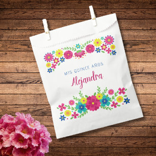 Colourful Quinceañera Mexican flowers Paper Napkin Favour Bag