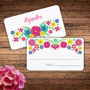 Colourful Quinceañera Mexican flowers Place Card