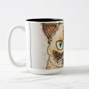 Colourful Quirky Cat Portrait Two-Tone Coffee Mug