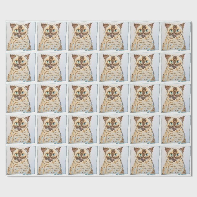 Colourful Quirky Cat Portrait Wrapping Paper (Flat)