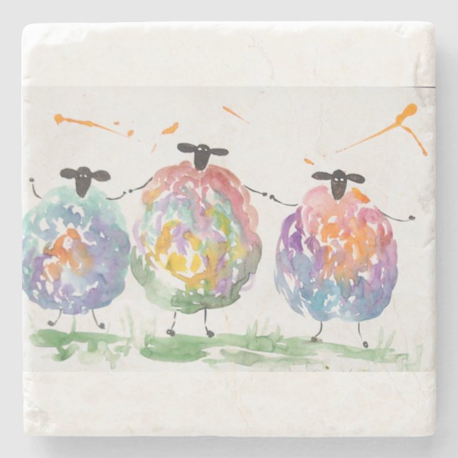 colourful quirky sheep dancing stone coaster (Front)