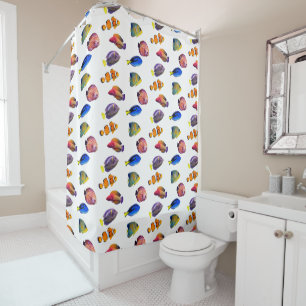 Colourful Quirky Tropical Fish Pattern Shower Curtain