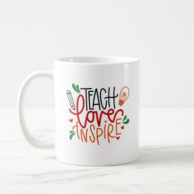 Colourful Quote About "Teach" Mugs & Cups (Left)