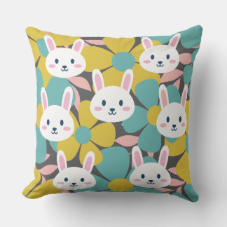 Colourful rabbit and flower pillow for kids room