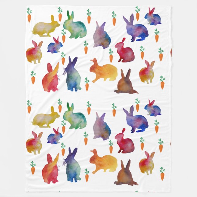 Colourful rabbits Easter Fleece Blanket (Front)
