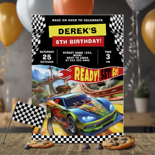 Colourful Race Car Birthday Party Invitation