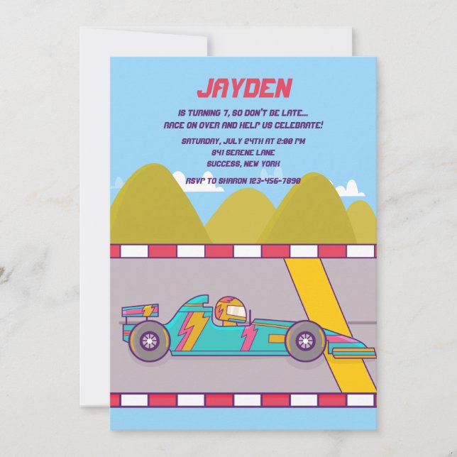 Colourful Race Car Invitation (Front)