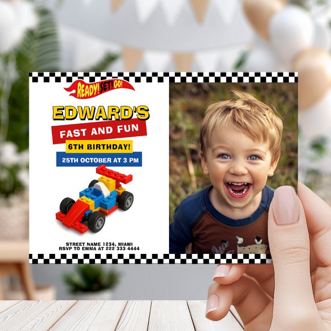 Colourful Race Car Kids Party Invitation (Creator Uploaded)