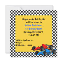 Colourful Race Cars Birthday Party Invitation