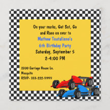 Colourful Race Cars Birthday Party Invitation