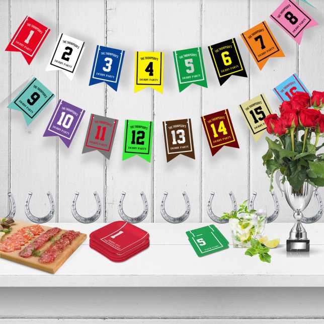 Colourful Race Horse Numbers Derby Party Decoratio Bunting (colorful personalized bunting for your horse racing party)
