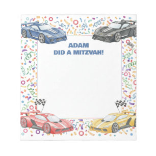 Colourful Racecar Racing Cars Personalised Mitzvah Notepad