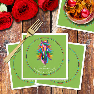 Colourful Racehorse Derby Party Green Napkin