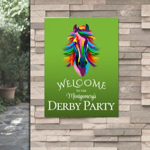 Colourful Racehorse Derby Party Green Welcome Poster